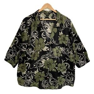 Floral Button Down Shirt - Black and Green